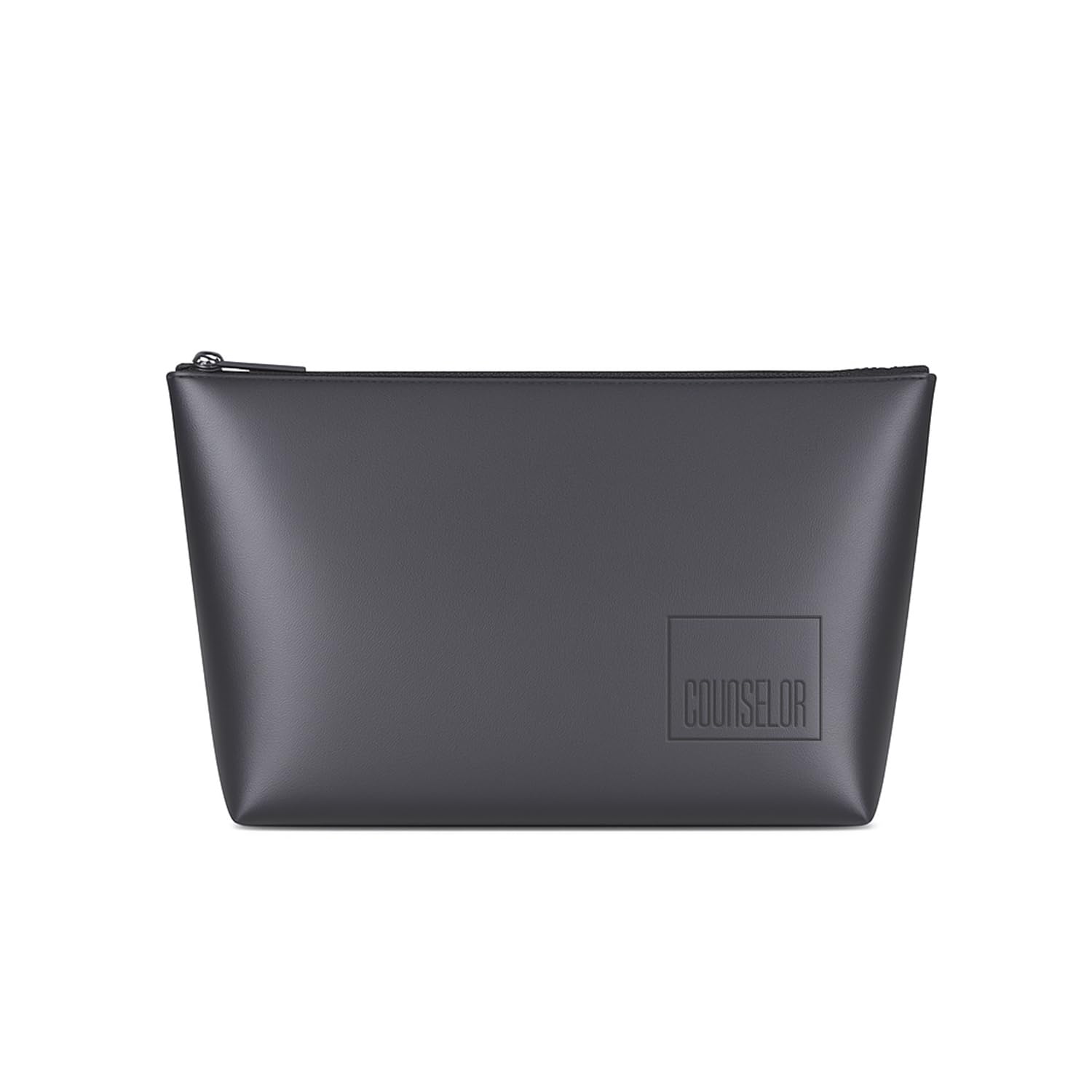 COUNSELOR Makeup Pouch Bag for Men & Women, Vegan Leather Travel Cosmetic Bag, Durable Lining & Smooth Zipper Closure, Toiletry Makeup Organizer Bag for Home & Travel, Kubo (Black)