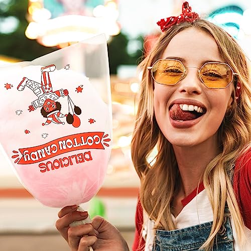 Image of Geyee 500 Count Cotton Candy Bags with Ties Large Clear Cotton Candy Bags with Print, Ideal for the Carnivals Summer Party Kitchen Supplies 17.7 x 11.8 Inch