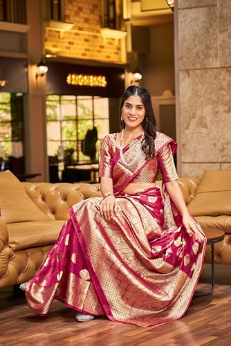 Image of SWORNOF Women's kanjivaram banarasi silk saree Zari Woven for festival Wedding silk with rich pallu Design sarees for women with Unstitched blouse piece