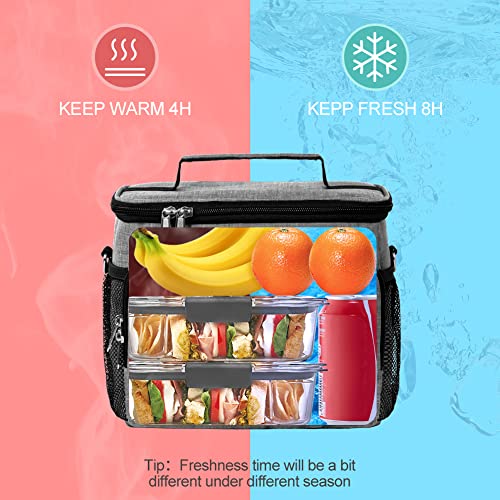 Tiblue Insulated Lunch Bag for Women/Men, Reusable Lunch Box for Office Work School Picnic Beach,Leakproof Freezable Cooler Bag with Adjustable Shoulder Strap for Kids/Adult(Medium, Rock Grey)