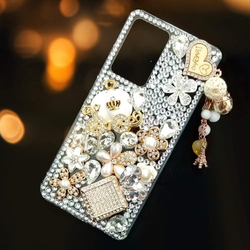 Guppy for Galaxy Note 20 Case Women Luxury 3D Bling Shiny Rhinestone Diamond Crystal Pearl Handmade Pendant Iron Tower Pumpkin Car Flowers Soft Protective Anti-Fall Case for Galaxy Note 20 5G by Guppy - Used condition - Image 4