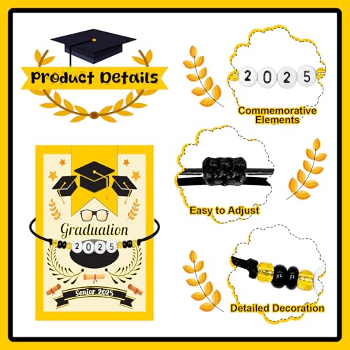 Image of 36 Set 2025 Graduation Bracelet include 36 Adjustable Bracelet 36 Graduation Card Graduation Party Favors Gifts Class of 2025 for Guests Classmates Graduation Senior High School Decorative Accessories