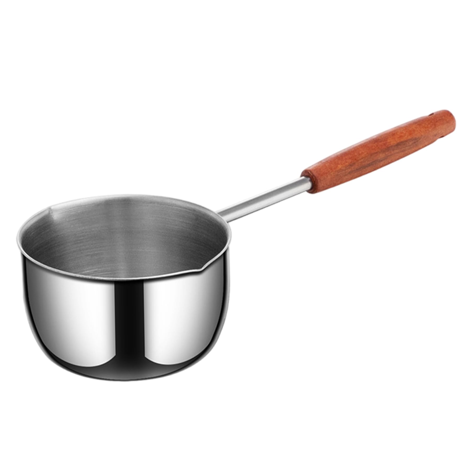 Mini casserole en acier inoxydable de 500 ml avec bec verseur et manche en bois pour cuisine
