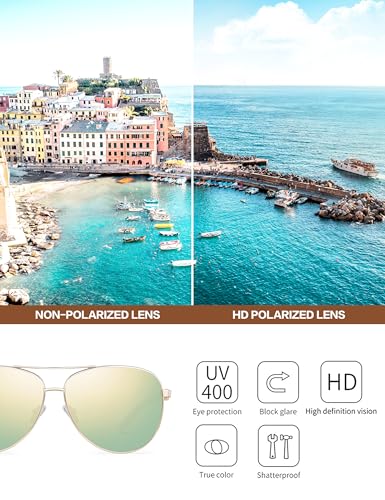 Image of Polarized Aviator Sunglasses Womens: Acetate Glasses UV Protection | Classic Square Style fit Most Face Shape - Pressure-free Frame & Full Anti-Glare Lens Ideal for Classy Laides Travel Vacation