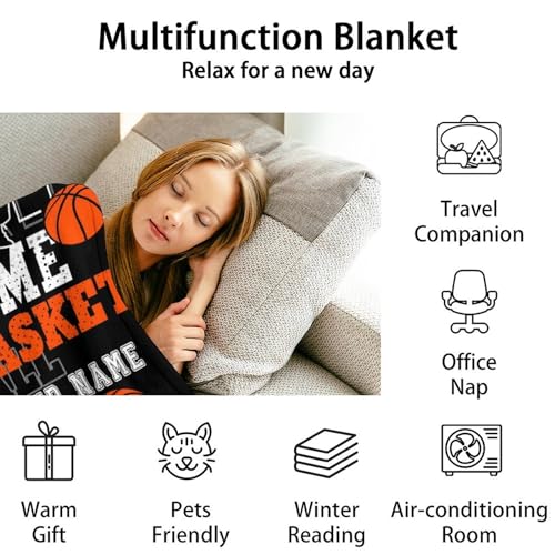 Mercuryelf Custom Basketball Throw Blanket - Soft, Fuzzy & Warm - 40x50 Inches Flannel Blankets for Travel, Office - Black Sports Throws Gift for Kids