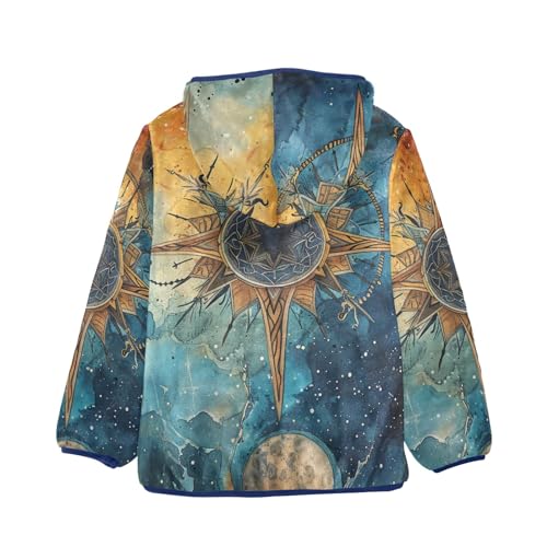 Boys Girls Fleece Jacket Vintage Sun and Stars Pattern Kids Warm Hooded Outwear Coat2