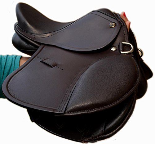 Small Kids English Jumping Leather Saddle (Brown, 12