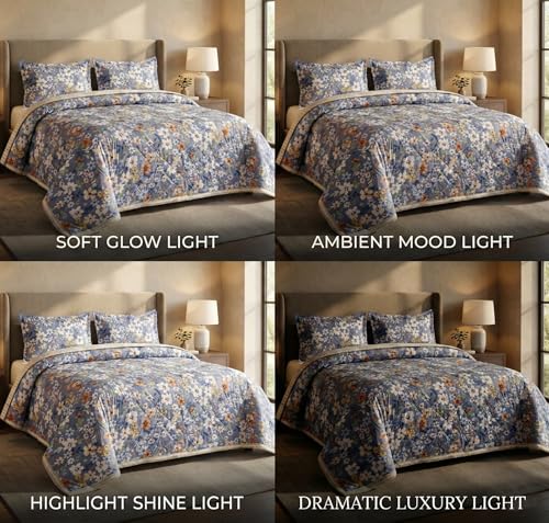 Image of BSB HOME All-Weather Embroidered Ultrasonic Quilted Thread Free 3 Pcs Comforter Set with Pillow Shams- Light Weight Bedspread /Duvet /Quilt - Double, 150 GSM | Sky Blue & White