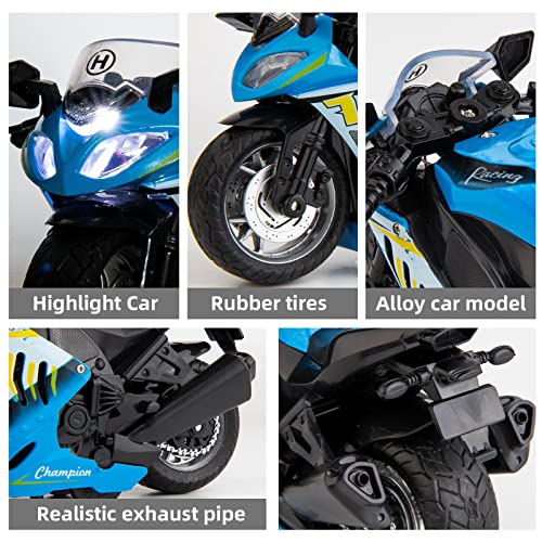 BDTCTK Compatible for 1:12 Kawasaki Motorcycle Model, DieCast Mini Toy Motorcycle, Pull Back Toy Cars with Sound and Light, Motorcycle Collection for Boys Kids,Gift Blue