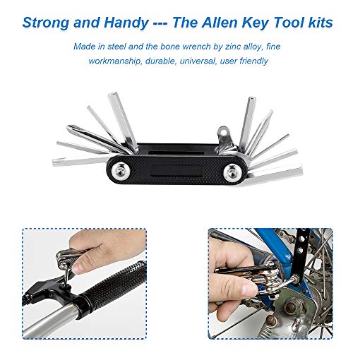 Image of WOTOW Bike Tire Repair Tool Kit, Waterproof Frame Storage Bag & Mini Bike Pump & 16 in 1 Multitool & Bicycle Tyre Lever Patch Portable Repair Tool Accessories Set for Road Mountain BMX Cycling