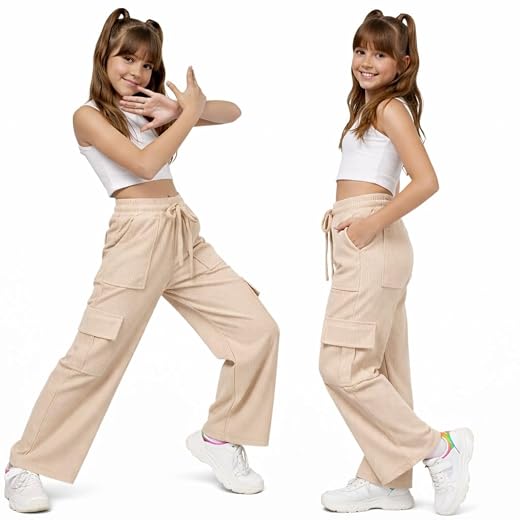 Calça Cargo Juvenil Feminina Veludo Cotelê Infantil com Bolsos Cintura Elástica com Cordão Jogger Menina Moda Streetwear Casual - DENYS MODA