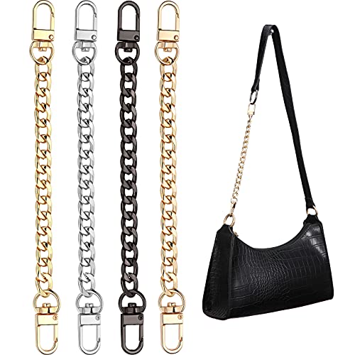 4 Pieces Purse Chain Strap 7.9 Inch DIY Flat Chain Strap Purse Strap Extender Handle Bag Accessories Charms Decoration for Purse Handbags Shoulder Bag (Vintage Black, Silver, Gold, Light Gold)