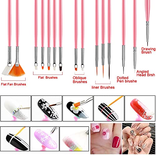 Nail Art Kit, Eyxformula Nail Design Kit -15 Pcs Brushes Set 5 Dotting Pen Tools- Nail Foil Manicure Type, Nail Rhinestones Nail Dry Flower, Glitter Sequins, Nail Art Brushes DIY Supplies Accessories