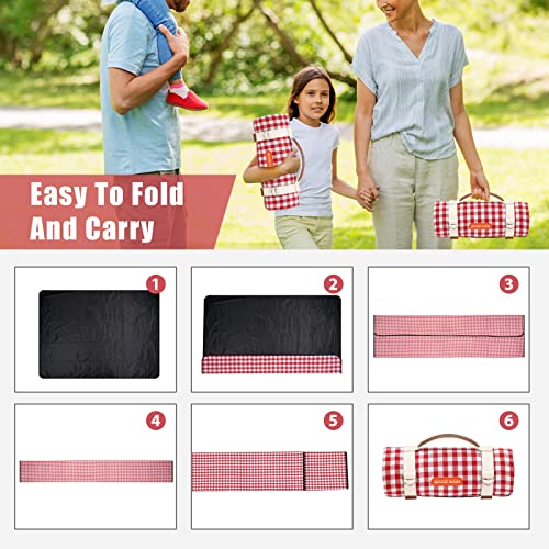 G Good Gain Picnic Blanket Waterproof, Beach Blanket Portable With Carry Strap Outdoor Camping Party, Large Foldable Sand Proof For Wet Grass Hiking Or Kids Playground Picnic Mat (Red Check)Queen #TOP5