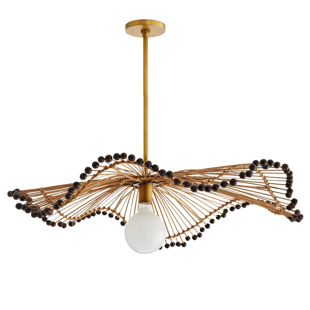 LYMSXAZOU Chandelier Style Hand-Woven Rattan Pendant Light E27 Semi Flush Mounted Hanging Ceiling Lamp for Kitchen Island Bedroom Lighting Fixture (Size : 80cm)