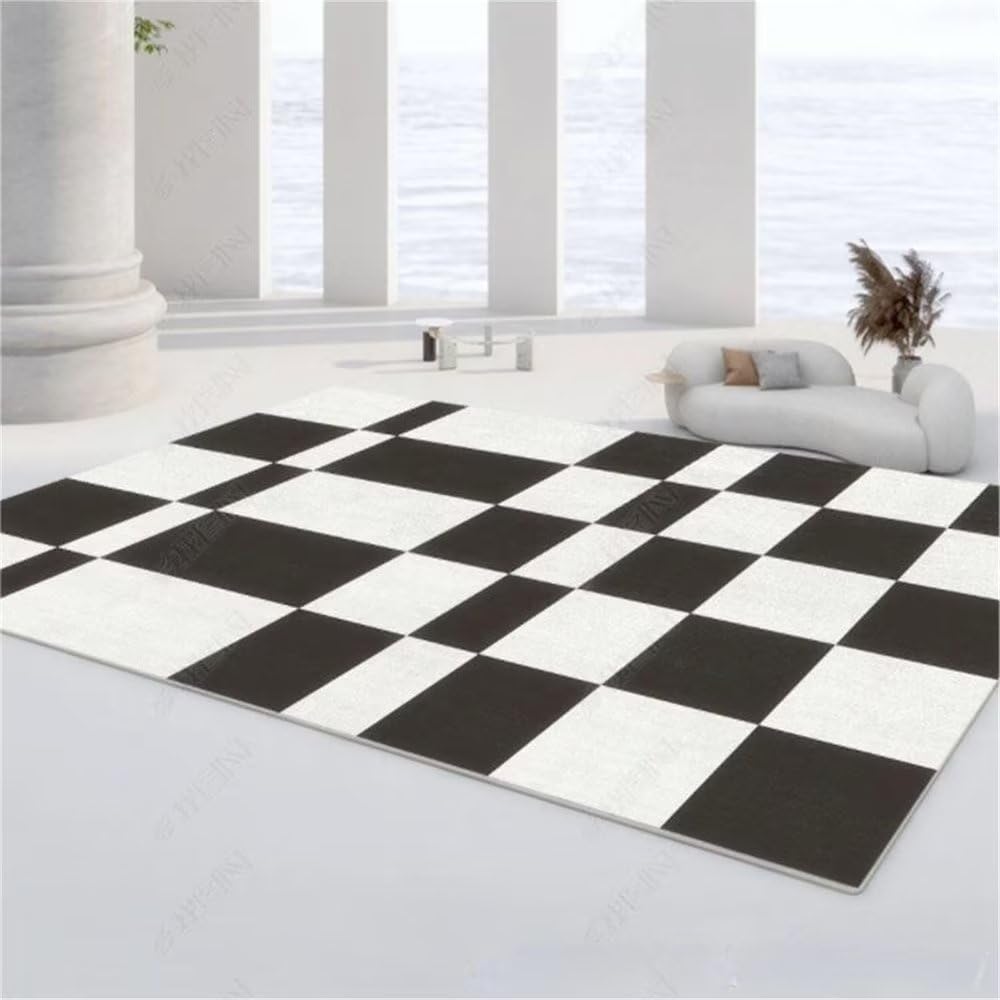Tapis de salon noir à motif carreaux pour sublimer votre séjour