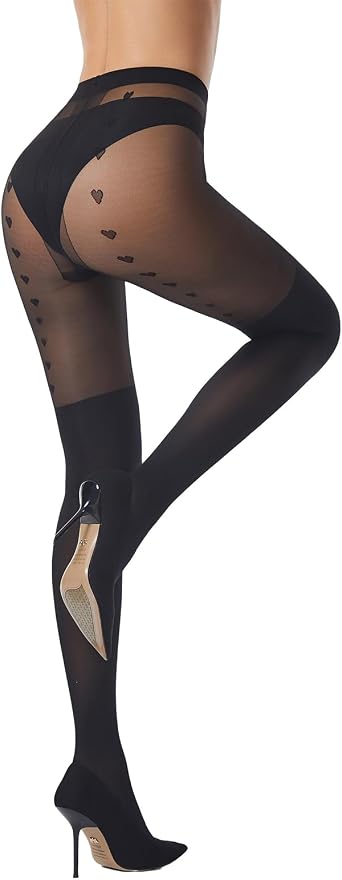 Faux Thigh High Pantyhose for Women Goth Mock Patterened Over The Knee Tights Womens Sexy Black Stockings 1 Pairs