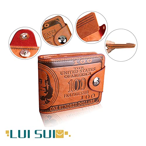 Image of LUI SUI-Men Us Dollar Bill Wallet Billfold Leather Credit Card Photo Holder (Coffee)