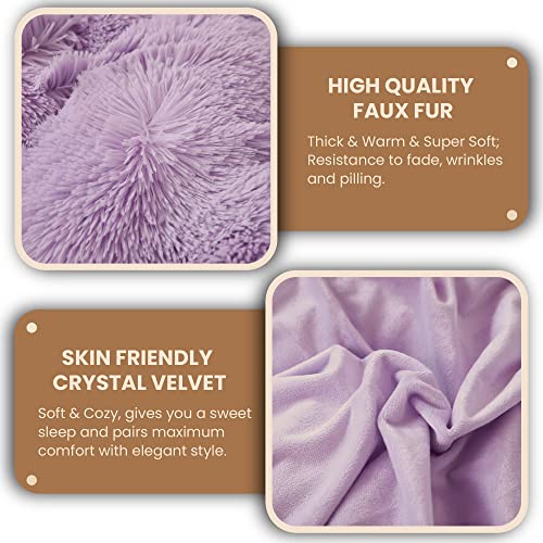 Mego Luxury Shaggy Plush Duvet Cover Set, Soft 3 Pieces Fluffy Faux Fur Comforter Cover Set, Fuzzy Bedding Set Lavender Lilac(1 Furry Duvet Cover + 2 Pillow Shams), Zipper Closure(Queen, Orchid) #TOP4