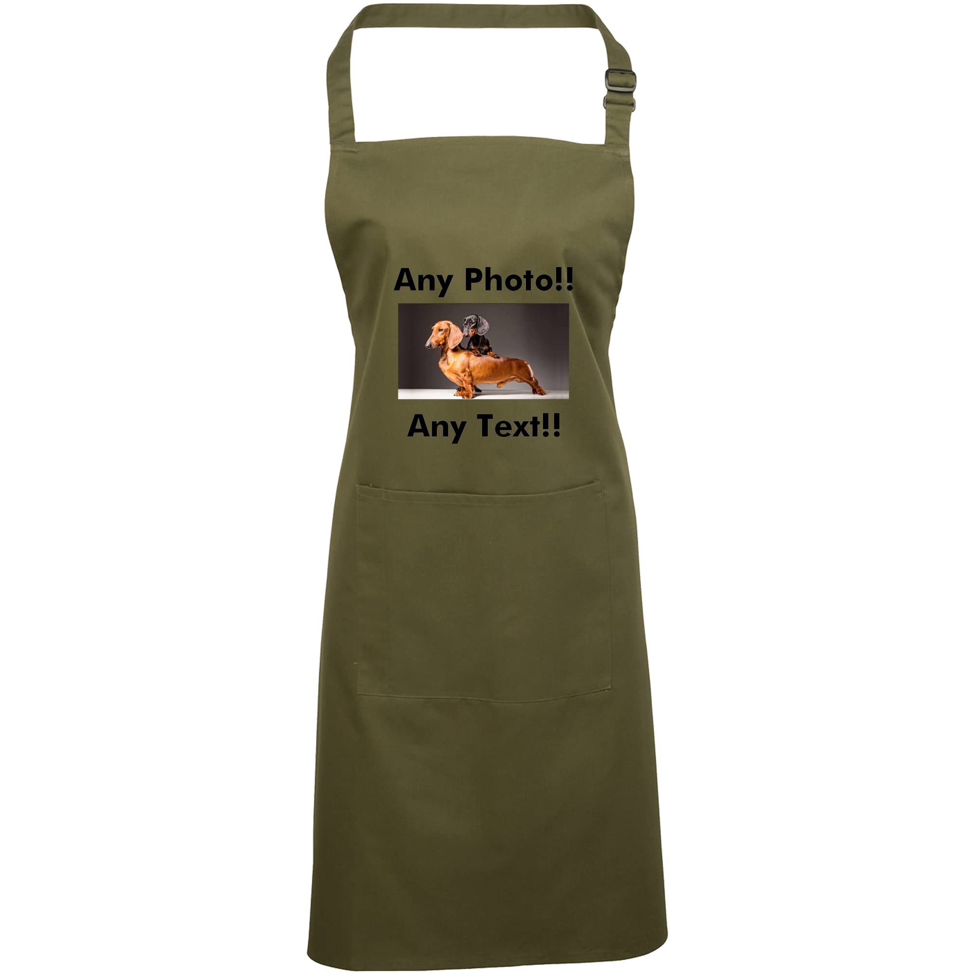 Mr Jeans Personalised Apron For Women Men - Any Text Any Photo - Customised Aprons Kitchen Baking Funny With Pockets - 38 Colours (Olive)
