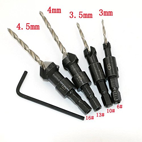 Liudan Drill Bit 4pcs Drill Bits Hex Shank Conical Drill Table Sink Holes Hole Carpenter Countersunk Bit Reaming Drill Bit Set