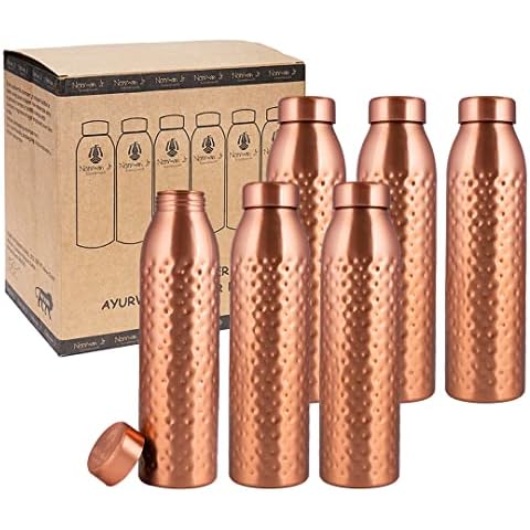 NORMAN JR, Copper Bottle 1 Ltr Large - Eine gehämmerte Ayurveda-Flasche aus reinem Kupfer zum Trinken. MEHR WASSER TRINKEN UND DIE GESUNDHEITSVORTEILE GENIESSEN Cover