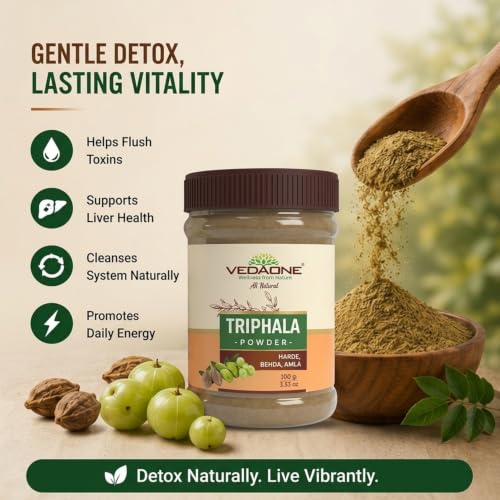 Image of Vedaone USDA Organic Triphala (Amala+Harde+Behda) Powder - 100g For Detoxification (Pack of 3)