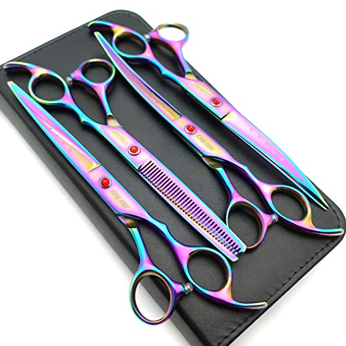 7.0in Titanium Rainbow Professional Pet Grooming Scissors Set,Straight & Thinning & Curved Scissors