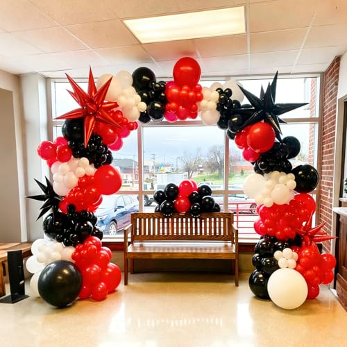 Image of Red and Black Balloons, 60Pcs Red Black and White Balloons | 12in Latex Balloon for Birthday, Wedding, Graduation Party Decorations