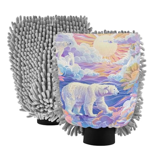 IOACIY Absorbent Microfiber Car Wash Drying Mitts, 2 Pack, Scratch-Free & Lint-Free, Rich Foam, Highly Absorbent, Double Sided, Wash Mitt Perfect for Car Washing, L, Bear (4)
