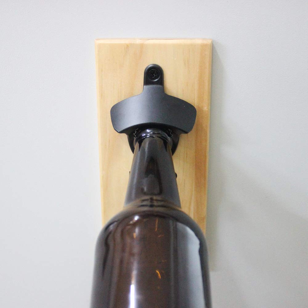 Luwanburg Wall Mount Beer Soda Bottle Opener and Wooden Magnetic Cap Catcher with Black Bear for Home Bar Refrigerator Party