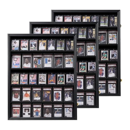 Image of KCRasan 3 Pack 35 Graded Sports Card Display Frame -Baseball Card Display Case Lockable - Trading Card Collector Wall Display Holder for Basketball Football Cards, UV Protection Acrylic