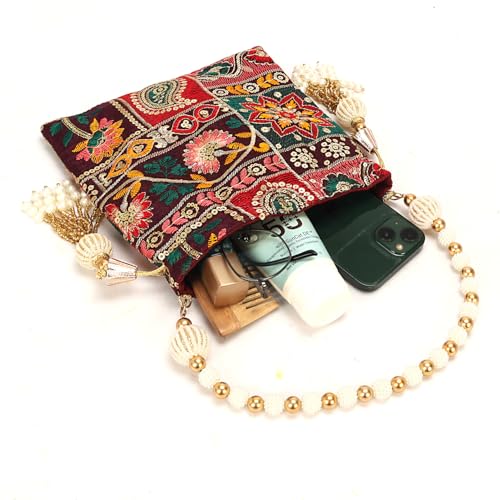 Image of LONGING TO BUY Indian Ethnic Pearls & Sequence Potli Bag for Women, Wedding Potli Bag and For Ethnic Wear