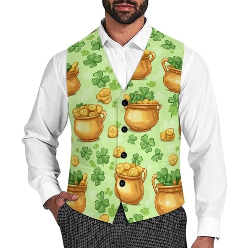 Shamrock St-Patrick's Day Coins Men's Suit Vests Business Formal Dress Vest V-Neck Waistcoat for Wedding Casual - Main Image