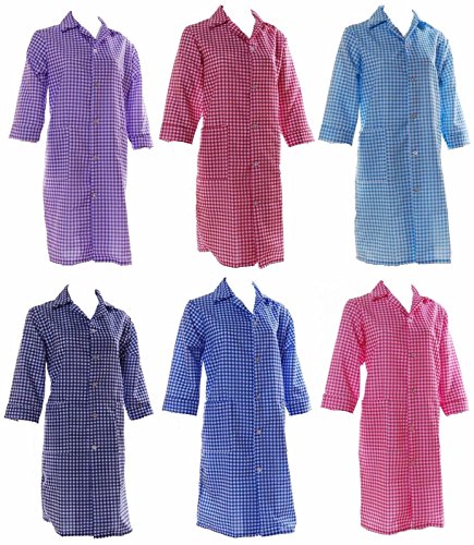 Norma Ladies 3/4 Sleeve Overall, Button Fastening, Gingham Pattern, (Light Blue, WX 12-14)