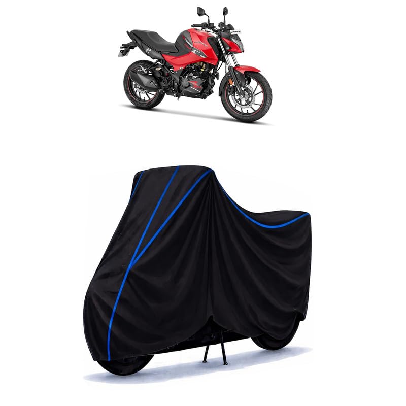 Image of Hero Xtreme 160R 4V Bike Cover Water Resistant Universal Motorcycle Rain | Heavy Duty UV Protection, Dust, Scratch Indoor Outdoor All Weather with Black Blue Piping Elastic