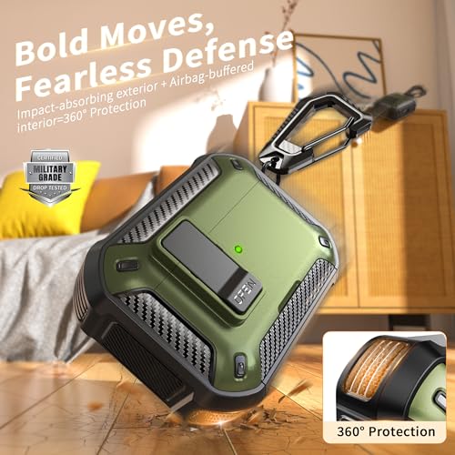 Image of RFUNGUANGO AirPods Pro 2 Case with Lock Phone Stand Magsafe, Military Green
