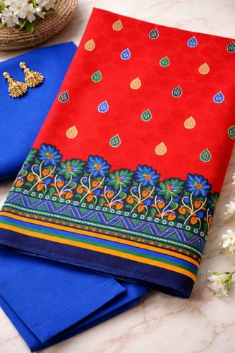 Image of Women's Cotton Blend Unstitched Kurti Set for Women | A-Line Style Dress Material | 2-Piece Traditional Ethnic Wear Suit Fabric