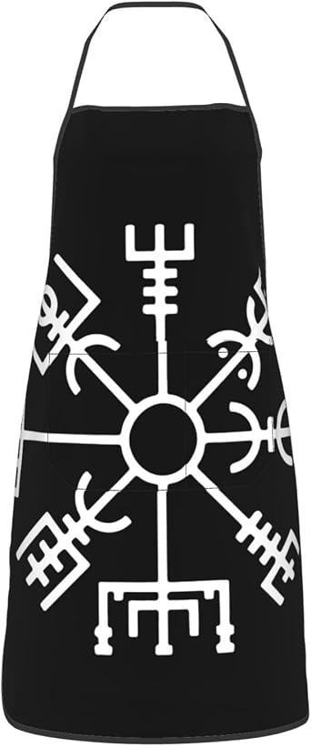 Vegvisir Nordic Viking Rune Compass Norse Germanic Mythology Symbol Apron with Pockets Funny Kitchen Cooking Apron for Women Men Bib Apron for BBQ Baking Drawing Chef Gifts