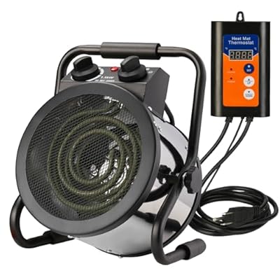 Greenhouse Heater with Digital Thermostat Controller, Green House Heater for Plants?Electric Grow Tent Heaters, 1500W Fast Heating with Overheat Protection, Space Heater for Flower Room, Silvery