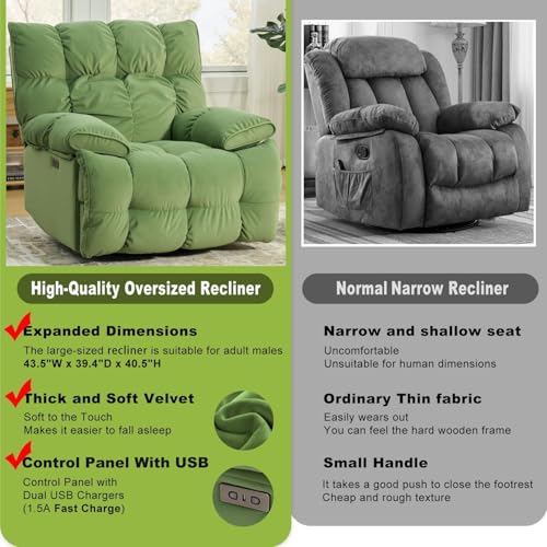 Image of SITJOY Oversized Power Swivel Rocker Recliner Chair, Overstuffed Extra Wide Rocking Chair for Big and Tall, Glider Recliner Nursery Chair, USB Charging, Soft Breathable Fabric in Green, Power