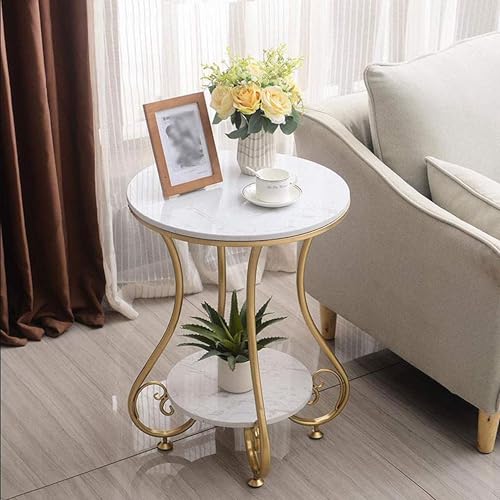 ENIQE STORE Simple Modern Bedside Side Table with Farmhouse Accent Coffee Table, Engineer Top Metal Living Room Sofa, End Table,Small Round Table...