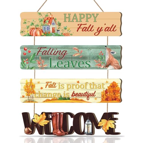 Aryroi Happy Fall y'All Door Sign,Rustic Pumpkin Wooden Door...