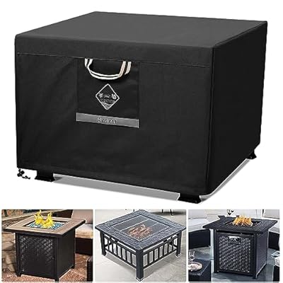 QH.HOME Fire Pit Cover Square Super Waterproof, 32" L x 32" W x 24" H Outdoor Firepit Table Cover 600D Strong Tear Resistant, UPF 50+ Fire Pit Cover Fading Resistant for Square Fire Pit - Black