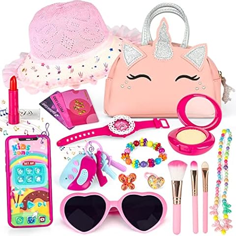 Kids Makeup Kit for Girls - Cute Pretend Makeup Play Set with Unicorn Cosmetic Bag, Kids Dress Up Purse Little Girls Toys Gifts Birthday Ages 3 4 5 6 7 8 9 10 11 12 Years Old Cover