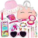 Kids Makeup Kit for Girls - Cute Pretend Makeup Play Set with Unicorn Cosmetic Bag for Little Princess, Kids Dress Up Purse Little Girls Toys Gifts Age 3-12 Years Old Children Toddlers Birthday