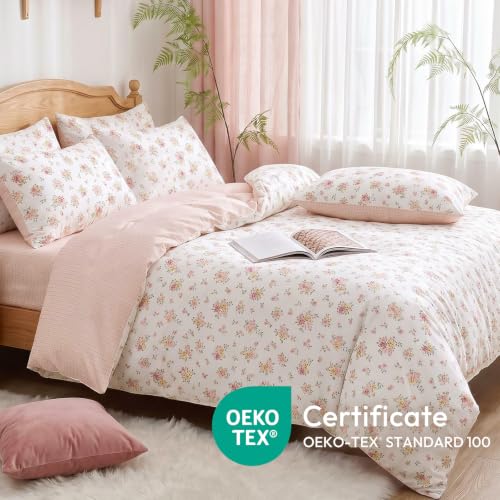 Freyamy Blumen Bettwäsche 135x200 2teilig Cremeweiß Rosa Mikrofaser – Ansicht 3