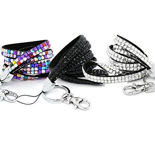 elenker 3u00a0x Bling Llave de banda con imitación brillantes ID Badge Holder con mosquetón llavero, color Silber+Bunte+Schwarz