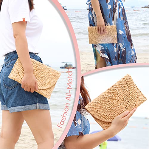 Image of Fecialy Straw Clutch Purses Straw Purses for Women Envelope Woven Clutch Handbags Summer Beach Bags