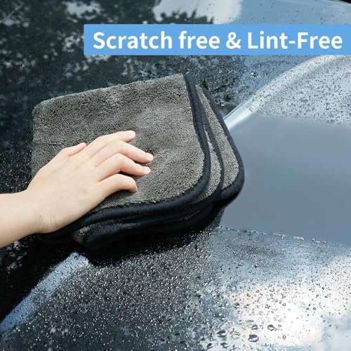 Image of Auto Hub Heavy Microfiber Cloth for Car Cleaning and Detailing, Double Sided, Extra Thick Plush Microfiber Towel Lint-Free, 800 GSM (Size 40cm x 40cm) /Pack of 5, Color: Grey